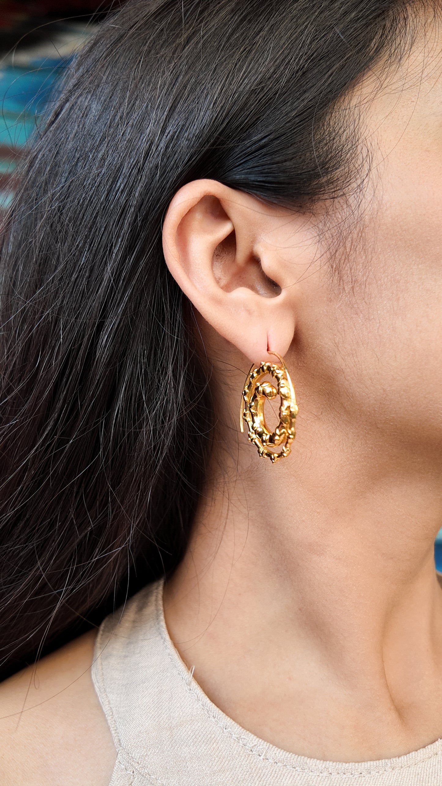Gold Frangipani Spiral Earrings