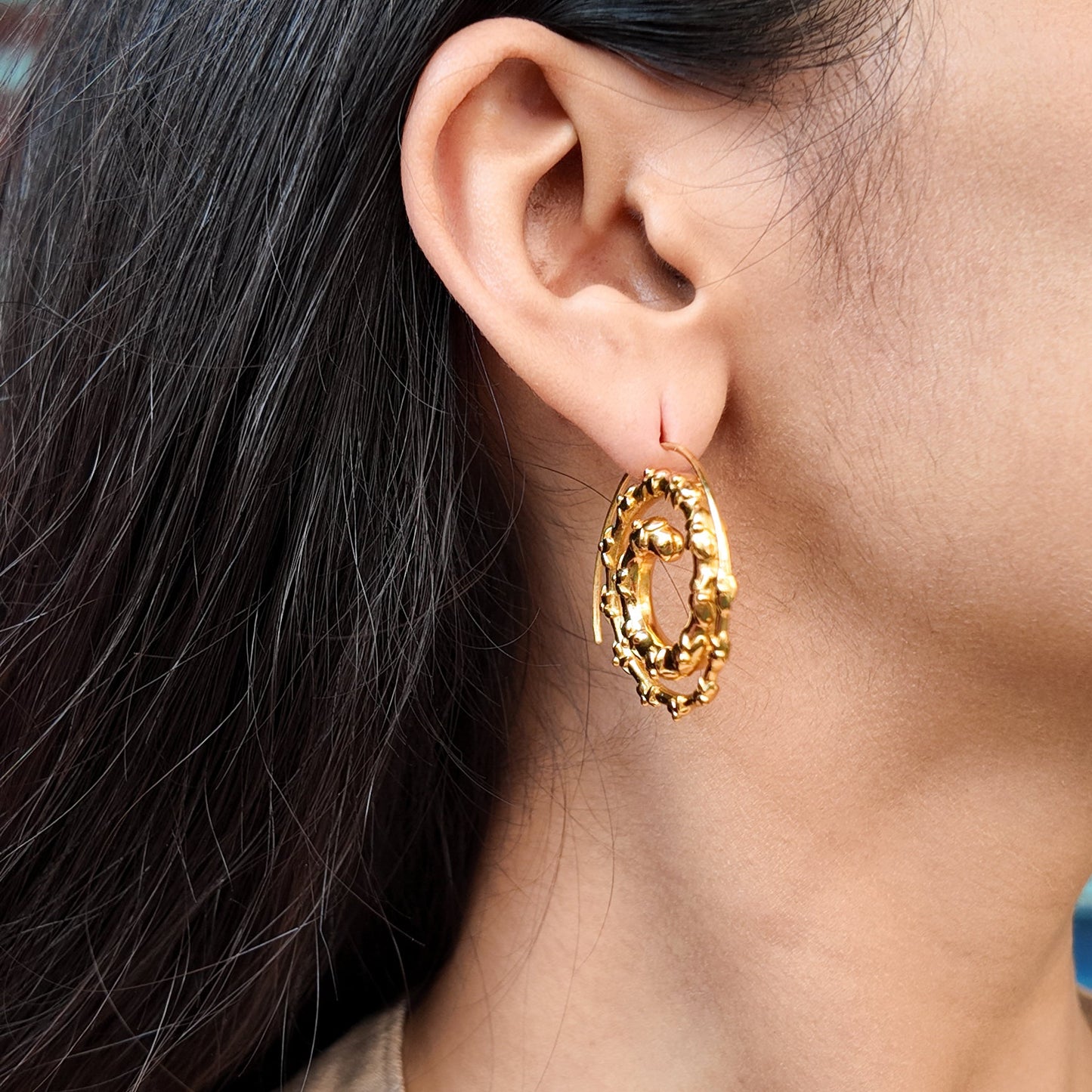 Gold Frangipani Spiral Earrings