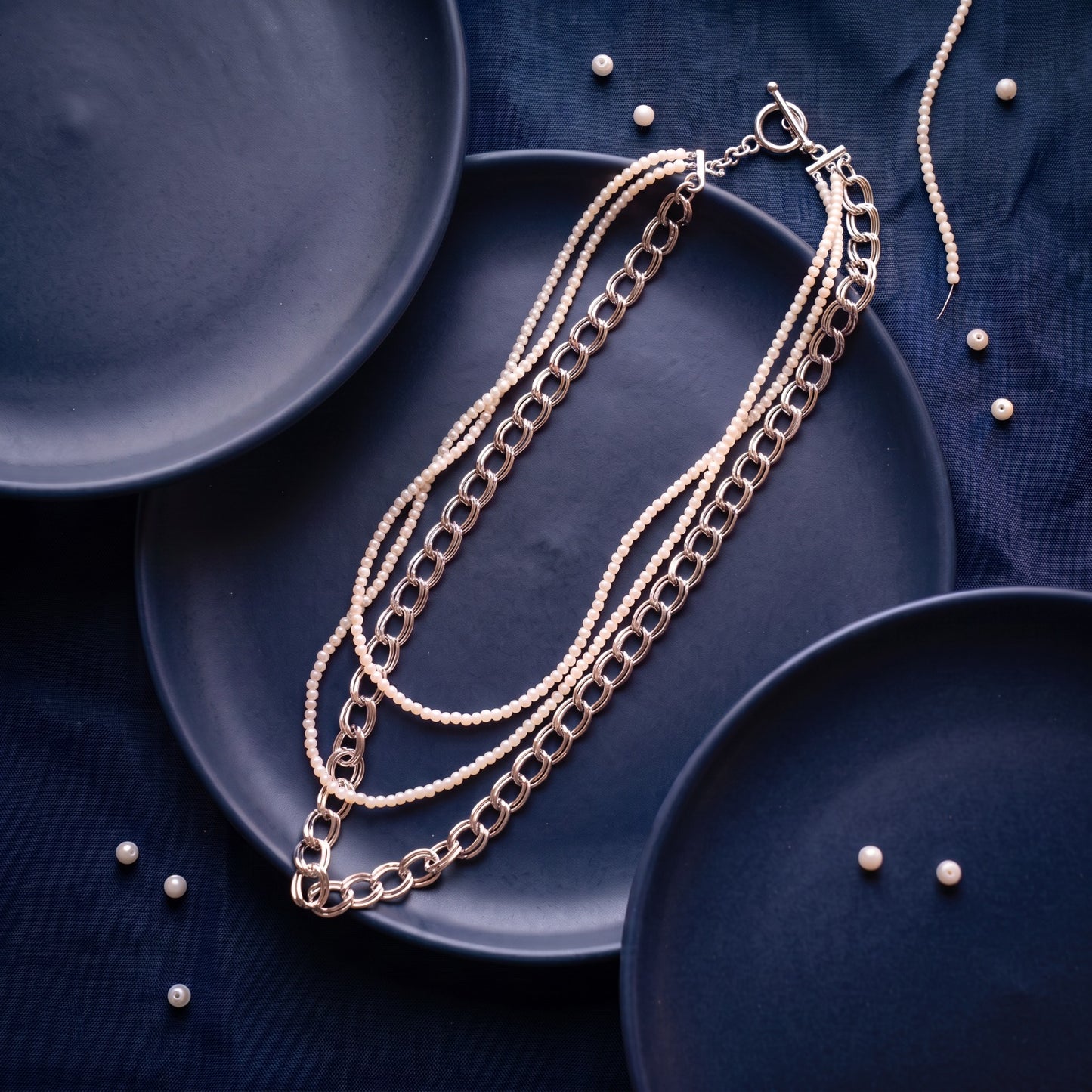 Moti Stack Necklace - Silver
