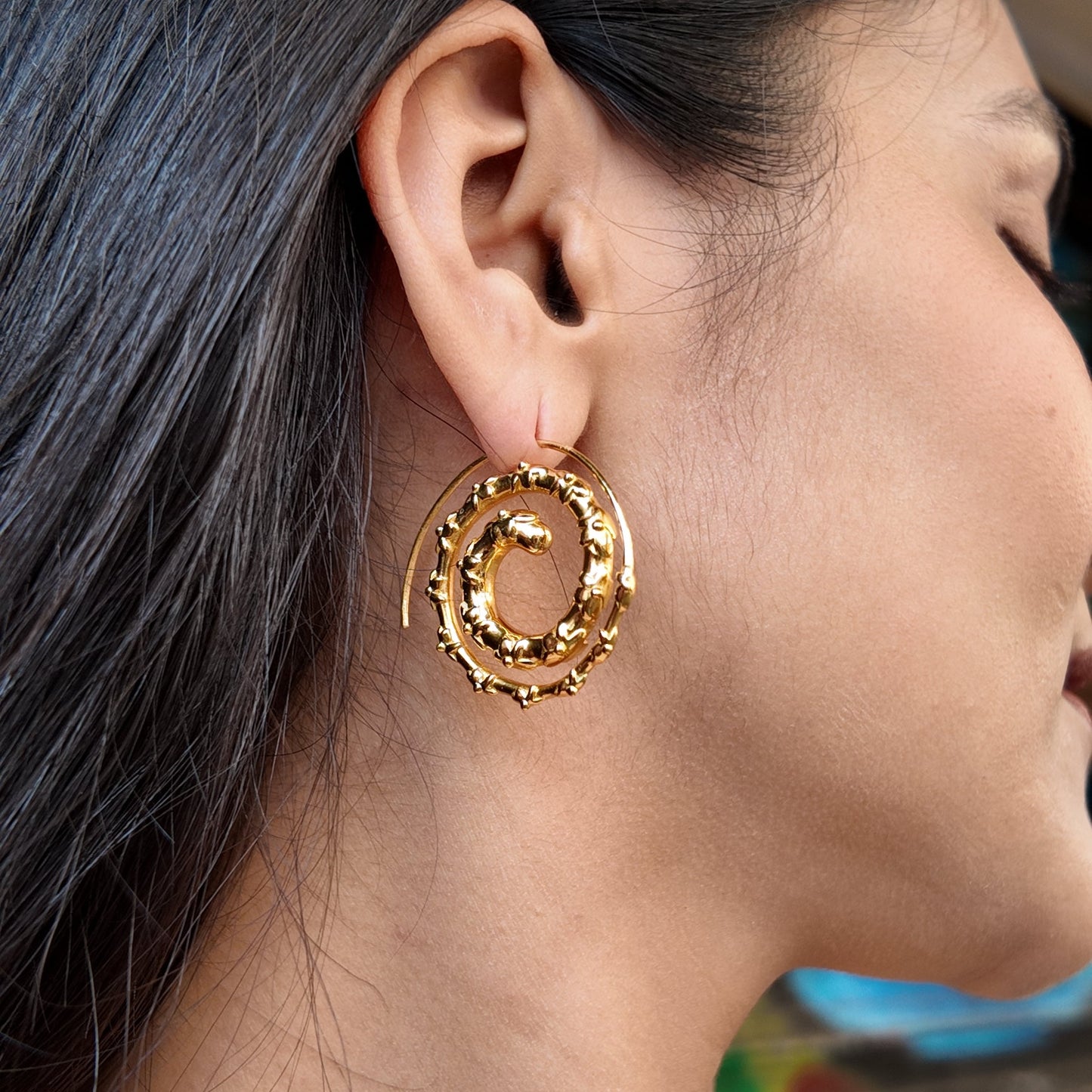 Gold Frangipani Spiral Earrings