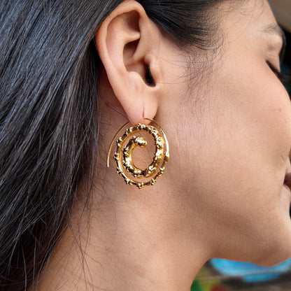 Gold Frangipani Spiral Earrings