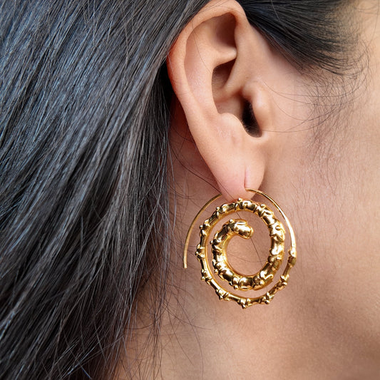 Gold Frangipani Spiral Earrings