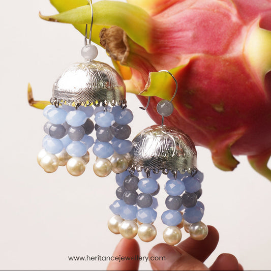 Silver Ocean Jhumkas