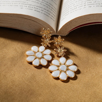 Mother Of Pearl Flower Earrings - Gold