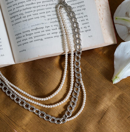 Moti Stack Necklace - Silver