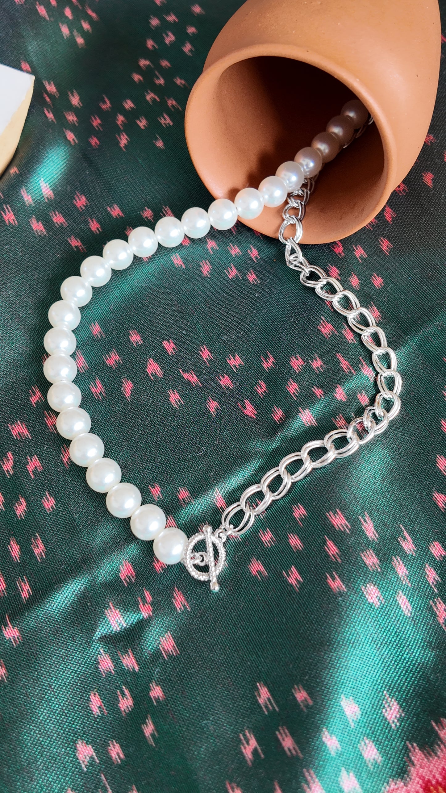 Pearl Half Full Necklace - Silver